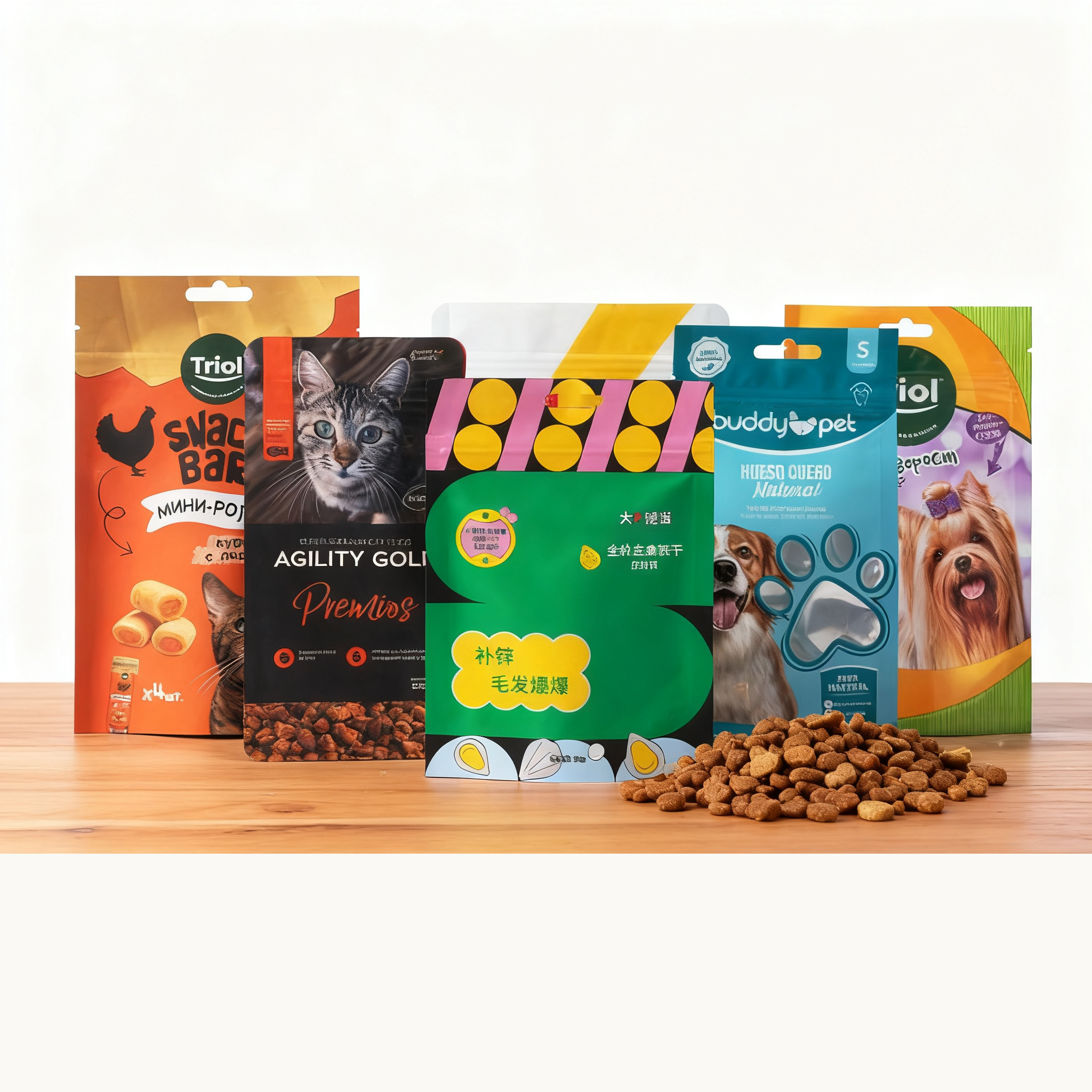 Custom printed pet food flexible packaging samples